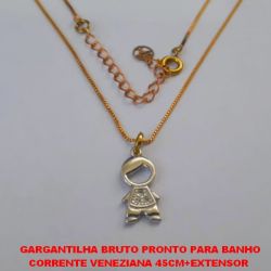GARGANTILHA BRUTO PRONTO PARA BANHO CORRENTE VENEZIANA 45CM+EXTENSOR  (TT)PINGENTE MENINO CRAVEJADA EM MICRO ZIRCONIAS PESO TOTAL 3,GR - BRU1721