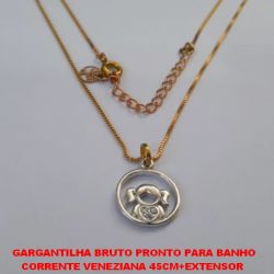 GARGANTILHA BRUTO PRONTO PARA BANHO CORRENTE VENEZIANA 45CM+EXTENSOR  (TT)PINGENTE MENINA CRAVEJADO ZIRCONIAS PESO TOTAL 3,2GR - BRU1288