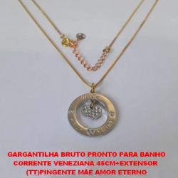 GARGANTILHA BRUTO PRONTO PARA BANHO CORRENTE VENEZIANA 45CM+EXTENSOR  (TT)PINGENTE MÃE AMOR ETERNO CRAVEJADA EM MICRO ZIRCONIAS PESO TOTAL 5,9GR - BRU1684