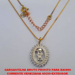 GARGANTILHA BRUTO PRONTO PARA BANHO CORRENTE VENEZIANA 45CM+EXTENSOR  (TT)PINGENTE MENINO CRAVEJADA EM MICRO ZIRCONIAS PESO TOTAL 3,6GR - BRU1247