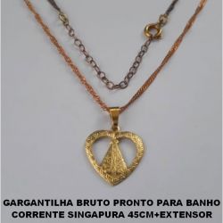GARGANTILHA BRUTO PRONTO PARA BANHO CORRENTE SINGAPURA 45CM+EXTENSOR (2171) PINGENTE CORAÇÃO 16MM VAZ C/  NOSSA . SENHORA. APARECIDA PESO TOTAL 2,7GR - BRU0479