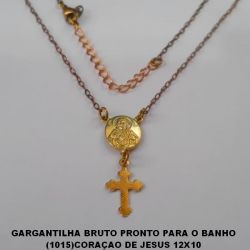 GARGANTILHA BRUTO PRONTO PARA O BANHO (1015)CORAÇAO DE JESUS 12X10 COM CORRENTE SIMPLES E DELICADA - PESO TOTAL 2,5GR - BRU0074