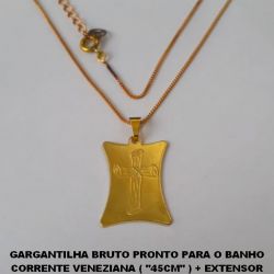 GARGANTILHA BRUTO PRONTO PARA O BANHO COM CORRENTE VENEZIANA ( ''45CM'' ) + EXTENSOR (031) PLACA COM CRUZ 23MM  - PESO 4.0GR - BRU0274