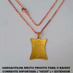 GARGANTILHA BRUTO PRONTO PARA O BANHO CORRENTE IMPORTADA ( ''45CM'' ) + EXTENSOR (031) PLACA COM CRUZ 23MM  - PESO 4.0GR - BRU0276
