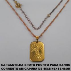 GARGANTILHA BRUTO PRONTO PARA BANHO  CORRENTE SINGAPURA DE 45CM+EXTENSOR  (2298)PINGENTE PLACA DIAMANTADA CRISTO 20MM PESO TOTAL 3,9GR - BRU3007