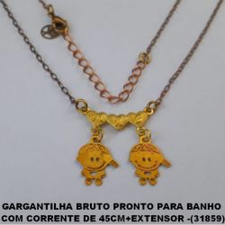 GARGANTILHA BRUTO PRONTO PARA BANHO  COM CORRENTE DE 45CM+EXTENSOR -(31859) COM PINGENTE ( DOIS MENINOS) TOTAL DE 2,6GR -FECHO LAGOSTA - BRU3488