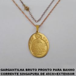 GARGANTILHA BRUTO PRONTO PARA BANHO  CORRENTE SINGAPURA DE 45CM+EXTENSOR  (3.200)MEDALHA CORAÇÃO DO ANJO DA GUARDA  TAMANHO 28X22MM - PESO TOTAL 5,5GR -  BRU2436