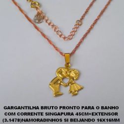 GARGANTILHA BRUTO PRONTO PARA O BANHO COM CORRENTE SINGAPURA 45CM+EXTENSOR (3.1478)NAMORADINHOS SI BEIJANDO 16X16MM BRU1978