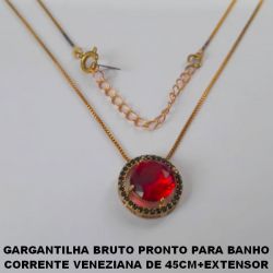 GARGANTILHA BRUTO PRONTO PARA BANHO  CORRENTE VENEZIANA DE 45CM+EXTENSOR  PINGENTE BASE 15MM TODA CRAVEJADA E  ZIRCONIA DE 10X10MM - PESO3,7GR BRU0435