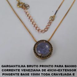GARGANTILHA BRUTO PRONTO PARA BANHO CORRENTE VENEZIANA DE 45CM+EXTENSOR PINGENTE BASE 15MM TODA CRAVEJADA E  ZIRCONIA DE 10X10MM - PESO3,7GR  BRU0425