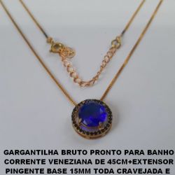 GARGANTILHA BRUTO PRONTO PARA BANHO CORRENTE VENEZIANA DE 45CM+EXTENSOR PINGENTE BASE 15MM TODA CRAVEJADA E  ZIRCONIA DE 10X10MM - PESO3,7GR  BRU0419
