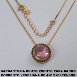 GARGANTILHA BRUTO PRONTO PARA BANHO  CORRENTE VENEZIANA DE 45CM+EXTENSOR  PINGENTE BASE 15MM TODA CRAVEJADA E  ZIRCONIA DE 10X10MM - PESO3,7GR BRU0437