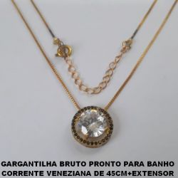 GARGANTILHA BRUTO PRONTO PARA BANHO  CORRENTE VENEZIANA DE 45CM+EXTENSOR  PINGENTE BASE 15MM TODA CRAVEJADA E  ZIRCONIA DE 10X10MM - PESO3,7GR BRU0434