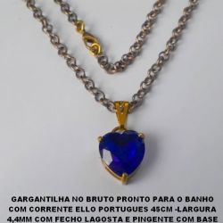 GARGANTILHA NO BRUTO PRONTO PARA O BANHO COM CORRENTE ELLO PORTUGUES 45CM -LARGURA 4,4MM COM FECHO LAGOSTA E PINGENTE COM BASE EM ALTA FUSÃO -CORAÇÃO DE ZIRCONIA 16MM -PESO TOTAL 13,8GR - BRU1999
