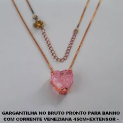 GARGANTILHA NO BRUTO PRONTO PARA BANHO  COM CORRENTE VENEZIANA 45CM+EXTENSOR -  FECHO ARGOLINHA  - PESO TOTAL 4,4GR - PINGENTE ZIRCONIA FUSION 12MM - BRU4692