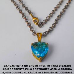 GARGANTILHA NO BRUTO PRONTO PARA O BANHO COM CORRENTE ELLO PORTUGUES 45CM -LARGURA 4,4MM COM FECHO LAGOSTA E PINGENTE COM BASE EM ALTA FUSÃO -CORAÇÃO DE ZIRCONIA 16MM -PESO TOTAL 13,8GR - BRU2006