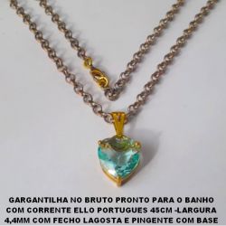 GARGANTILHA NO BRUTO PRONTO PARA O BANHO COM CORRENTE ELLO PORTUGUES 45CM -LARGURA 4,4MM COM FECHO LAGOSTA E PINGENTE COM BASE EM ALTA FUSÃO -CORAÇÃO DE ZIRCONIA 16MM -PESO TOTAL 13,8GR - BRU1998