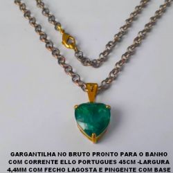 GARGANTILHA NO BRUTO PRONTO PARA O BANHO COM CORRENTE ELLO PORTUGUES 45CM -LARGURA 4,4MM COM FECHO LAGOSTA E PINGENTE COM BASE EM ALTA FUSÃO -CORAÇÃO DE ZIRCONIA 16MM -PESO TOTAL 13,8GR - BRU2002