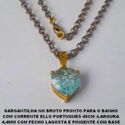 GARGANTILHA NO BRUTO PRONTO PARA O BANHO COM CORRENTE ELLO PORTUGUES 45CM -LARGURA 4,4MM COM FECHO LAGOSTA E PINGENTE COM BASE EM ALTA FUSÃO -CORAÇÃO DE ZIRCONIA 16MM -PESO TOTAL 13,8GR - BRU2045