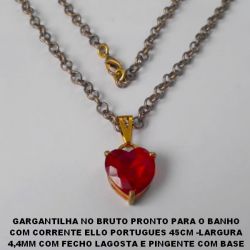 GARGANTILHA NO BRUTO PRONTO PARA O BANHO COM CORRENTE ELLO PORTUGUES 45CM -LARGURA 4,4MM COM FECHO LAGOSTA E PINGENTE COM BASE EM ALTA FUSÃO -CORAÇÃO DE ZIRCONIA 15MM -PESO TOTAL 13,8GR - BRU1997