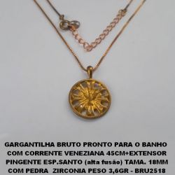 GARGANTILHA BRUTO PRONTO PARA O BANHO  COM CORRENTE VENEZIANA 45CM+EXTENSOR PINGENTE ESP.SANTO (alta fusão) TAMA. 18MM COM PEDRA  ZIRCONIA PESO 3,6GR - BRU2518