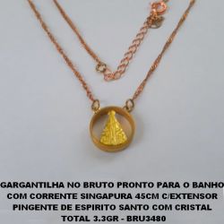 GARGANTILHA NO BRUTO PRONTO PARA O BANHO COM CORRENTE SINGAPURA 45CM C/EXTENSOR PINGENTE DE NOSSA SENHORA APARECIDA   TOTAL 3.3GR - BRU3480