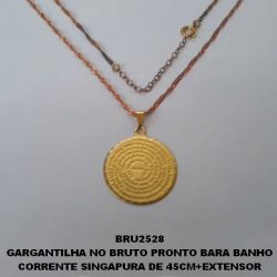 GARGANTILHA NO BRUTO PRONTO BARA BANHO CORRENTE SINGAPURA DE 45CM+EXTENSOR (483)MEDALHA 25MM PAI NOSSO C/ BORDA  PESO TOTAL 3.6GR - BRU2528