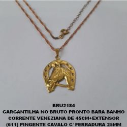 GARGANTILHA NO BRUTO PRONTO BARA BANHO CORRENTE VENEZIANA DE 45CM+EXTENSOR (611) PINGENTE CAVALO C/ FERRADURA 25MM PESO TOTAL 3.2GR - BRU2184