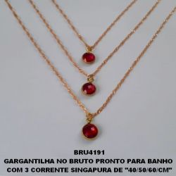 GARGANTILHA NO BRUTO PRONTO PARA BANHO  COM 3 CORRENTE SINGAPURA DE ''40/50/60/CM'' COM TREIS CRISTAL DE 8MM  - PESO 5.4GR COM FECHO LAGOSTA  + EXTENSOR  - BRU4191