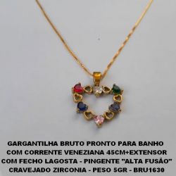 GARGANTILHA BRUTO PRONTO PARA BANHO  COM CORRENTE VENEZIANA 45CM+EXTENSOR COM FECHO LAGOSTA - PINGENTE ''ALTA FUSÃO'' CRAVEJADO ZIRCONIA - PESO 5GR - BRU1630