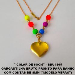 GARGANTILHA NO BRUTO PRONTO PARA BANHO COM CONTAS DE 8MM (''MODELO COLORIDO') CORAÇAO DUPLO 24X22MM  TAMANHO 80CM - PESO 7.9GR - BRU4805