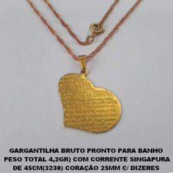 GARGANTILHA BRUTO PRONTO PARA BANHO  PESO TOTAL 4,2GR) COM CORRENTE SINGAPURA DE 45CM(3230) CORAÇÃO 25MM C/ DIZERES  DIVERSOS(O SENHOR) BRU4576