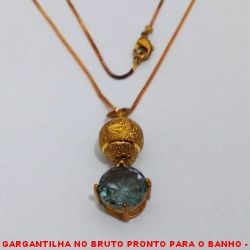 GARGANTILHA NO BRUTO PRONTO PARA O BANHO -  GARGANTILHA COM CORRENTE VENEZIANA E PINGENTE COM BOLA DIAMANTADA DE 10MM E FUSION CINZA 1Ox10 - TAMANHO:45,0CM - PESO:4,0GR - BRU3788