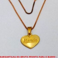 GARGANTILHA NO BRUTO PRONTO PARA O BANHO -  GARGANTILHA COM CORRENTE VENEZIANA+ FECHO  LAGOSTA E PINGENTE DE CORAÇÃO COM A  PALAVRA ''MAMÃE'' - TAMANHO 45,0CM - PESO 2,3GR -  BRU3756