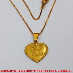 GARGANTILHA NO BRUTO PRONTO PARA O BANHO -  GARGANTILHA COM CORRENTE VENEZIANA+ FECHO  LAGOSTA E PINGENTE DE CORAÇÃO COM A PALAVRA  ''MÃE'' - TAMANHO 45,0CM - PESO 2,4GR - BRU3757