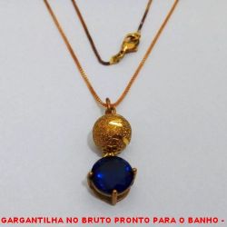 GARGANTILHA NO BRUTO PRONTO PARA O BANHO -  GARGANTILHA COM CORRENTE VENEZIANA E PINGENTE COM BOLA DIAMANTADA DE 10MM E ZIRCONIA AZUL 10x10 -  TAMANHO:45,0CM - PESO:4,0GR - BRU3793