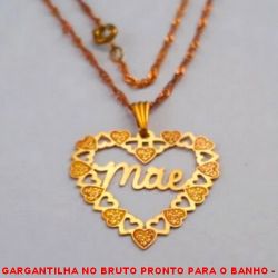 GARGANTILHA NO BRUTO PRONTO PARA O BANHO -  GARGANTILHA COM CORRENTE SINGAPURA E  PINGENTE DE CORAÇÃO VAZADO E COM A PALAVRA  ''MÃE'' - TAMANHO:45,0CM - PESO:2,6GR - BRU3831