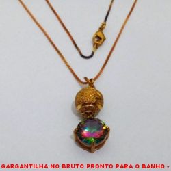GARGANTILHA NO BRUTO PRONTO PARA O BANHO -  GARGANTILHA COM CORRENTE VENEZIANA E PINGENTE COM BOLA DIAMANTADA DE 10MM E PEDRA RAIMBOW 10x10 -  TAMANHO:45,0CM - PESO:4,2GR - BRU3791