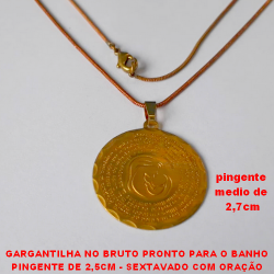GARGANTILHA NO BRUTO PRONTO PARA O BANHO PINGENTE DE 2,5CM - SEXTAVADO COM ORAÇÃO DO DIA DAS MÃES - PESO 2,4GR - COM CORRENTE  RABO DE RATO DE 45CM - BRU3804