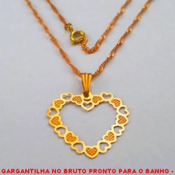 GARGANTILHA NO BRUTO PRONTO PARA O BANHO -  GARGANTILHA COM CORRENTE SINGAPURA E  PINGENTE DE CORAÇÃO VAZADO - TAMANHO: 45,0CM - PESO:2,1GR - BRU3829