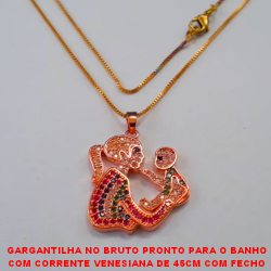 GARGANTILHA NO BRUTO PRONTO PARA O BANHO COM CORRENTE VENESIANA DE 45CM COM FECHO LAGOSTA - PINGENTE TODO CRAVEJADO EM MICRO ZIRCONIA - 3X2CM - PESO TORAL 7GR - BRU3840