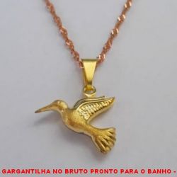 GARGANTILHA NO BRUTO PRONTO PARA O BANHO -  GARGANTILHA COM CORRENTE SINGAPURA E  PINGENTE DE ''POMBINHA DA PAZ'' - TAMANHO: 45,0CM - PINGENTE:2,5CM - PESO: 2,4GR - BRU1893