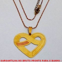 GARGANTILHA NO BRUTO PRONTO PARA O BANHO -  GARGANTILHA COM CORRENTE (L11) IMPORTADA E PINGENTE DE CORAÇÃO VAZADO - TAMANHO:44,0CM - PINGENTE: 3,4CM - PESO:3,8GR - BRU3108