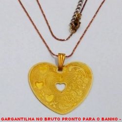 GARGANTILHA NO BRUTO PRONTO PARA O BANHO -  GARGANTILHA COM CORRENTE (L11) IMPORTADA+ EXTENSOR E FECHO LAGOSTA E COM PINGENTE DE  CORAÇÃO - TAMANHO:43,0CM - PINGENTE:3,2CM -  PESO:4,2GR - BRU06A
