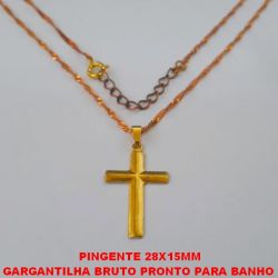 GARGANTILHA BRUTO PRONTO PARA BANHO  COM CORRENTE SINGAPURA DE 45CM+EXTENSOR COM PINGENTE DE CRUZ TAMANHO 28X15MMMM - PESO TOTAL 2,7GR - BRU788