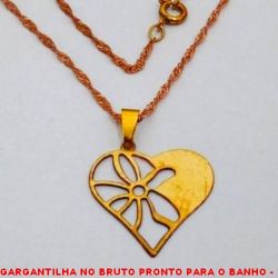 GARGANTILHA NO BRUTO PRONTO PARA O BANHO -  GARGANTILHAS COM CORRENTE SINGAPURA E  PINGENTE DE CORAÇÃO VAZADO - TAMANHO:45,0CM -  PINGENTE:3,0CM - PESO:2,4GR - BRU0023