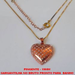 GARGANTILHA NO BRUTO PRONTO PARA  BANHO COM CORRENTEVENEZIANA DE 45CM + EXTENSOR  CORAÇÃO TODA CRASVEJADA EM MICRO ZIRCONIAS  COLORIDAS - PESO 4,7GR - TAMANHO 19MM - BRU2040