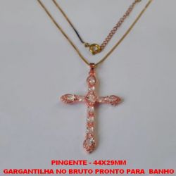 GARGANTILHA NO BRUTO PRONTO PARA  BANHO COM CORRENTE VENEZIANA DE 45CM + EXTENSOR  CRUCIFIXO DE ZIRCONIA PESO 5,2GR - TAMANHO 44X29MM - BRU0565