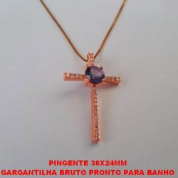 GARGANTILHA BRUTO PRONTO PARA BANHO COM CORRENTE VENEZIANA DE 45CM+EXTENSOR PINGENTE CRUZ TODA CRAVEHADA COM PEDRA DE  ZIRCONIA CENTRAL DE 8MM - PESO 4,7GR - BRU1945