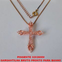 GARGANTILHA BRUTO PRONTO PARA BANHO COM CORRENTE VENEZIANA DE 45CM + EXTENSOR CRUCIFIXO - TAMANHO 32X26MM -  TODO CRAVEJADO - PESO 4,8GR - BRU0871